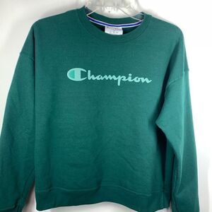 Champion Women's Script Logo Powerblend Crewneck Sweatshirt Green Size Small